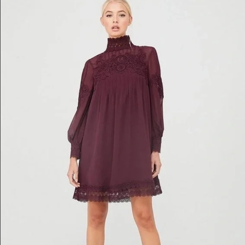 TED Baker London Elegant Lace Detail Burgundy Dress - Picture 1 of 16
